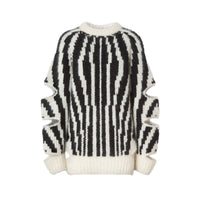 BLACK/WHITE S Pull en jacquard de laine et mohair mélangés avec manches à découpes