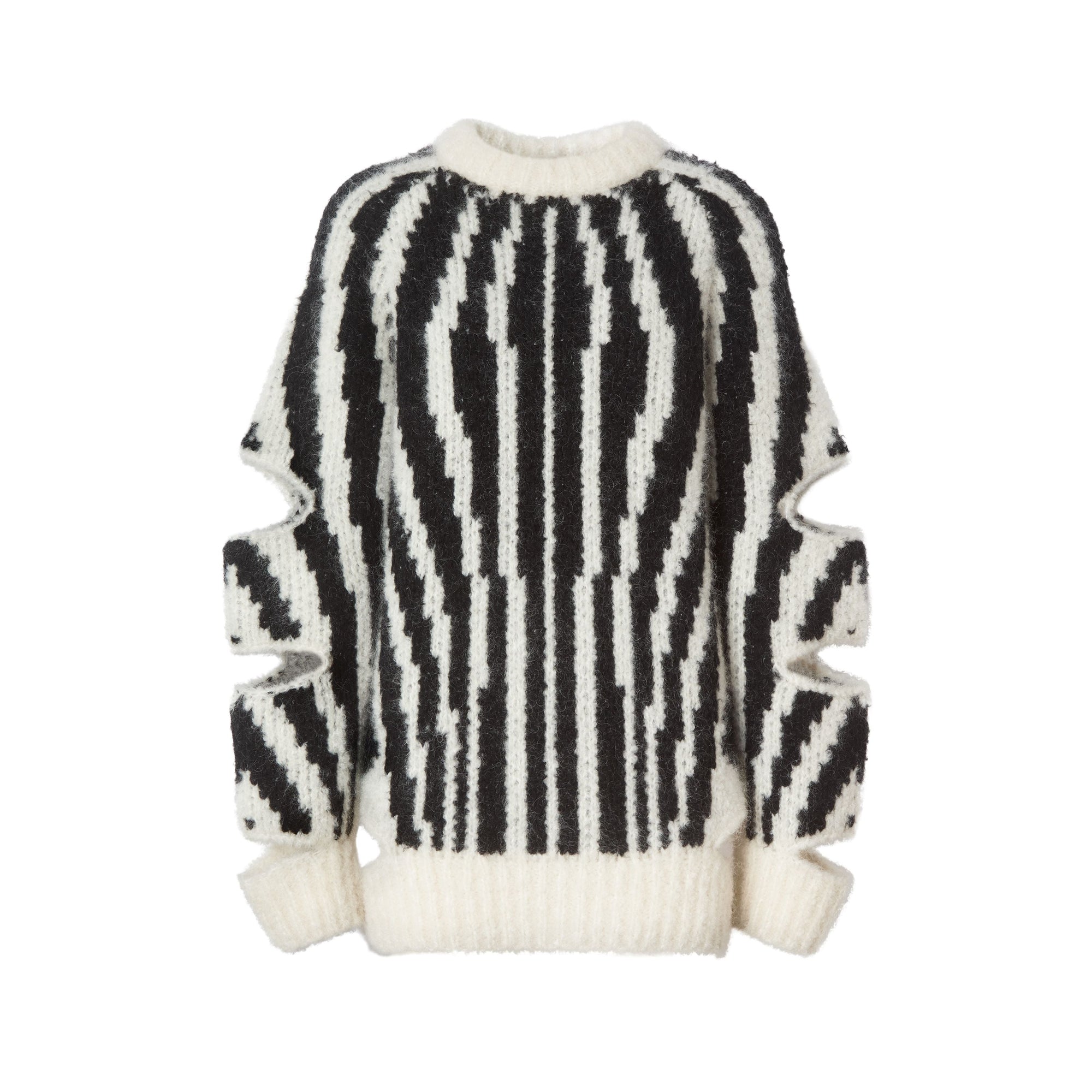 BLACK/WHITE S Pull en jacquard de laine et mohair mélangés avec manches à découpes
