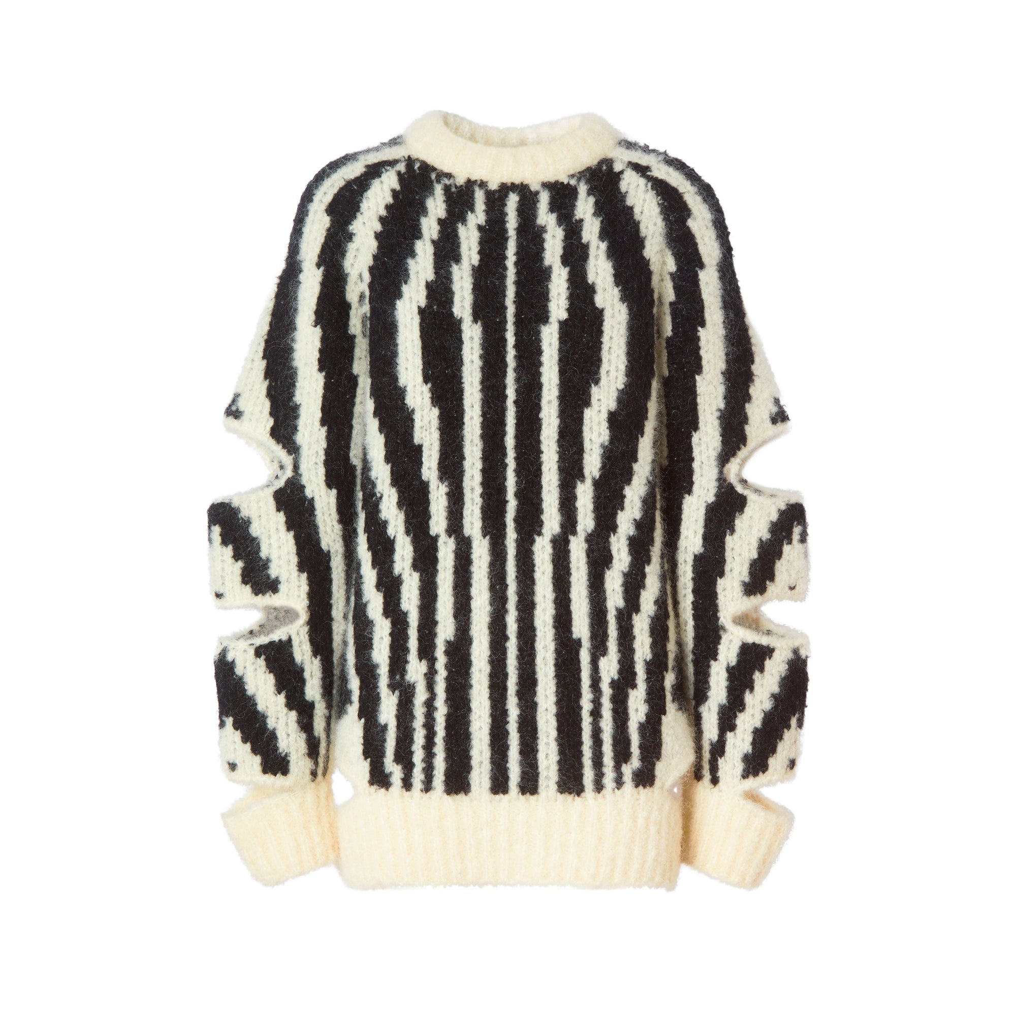 BLACK/WHITE S Pull en jacquard de laine et mohair mélangés avec manches à découpes