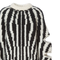 BLACK/WHITE S Pull en jacquard de laine et mohair mélangés avec manches à découpes