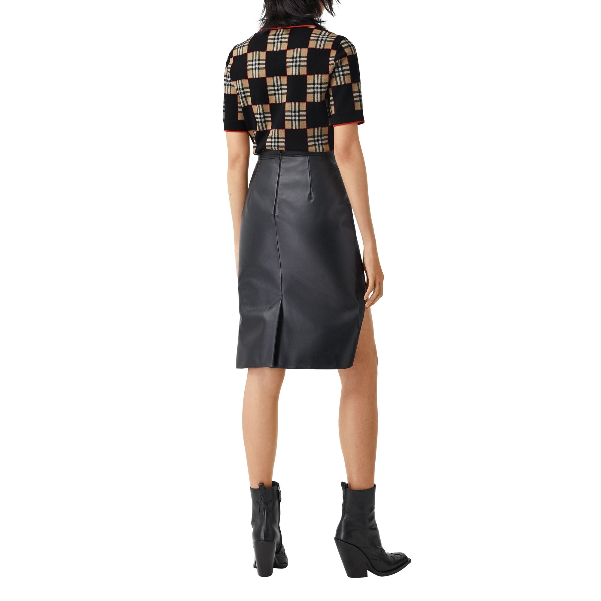 BLACK/ARCHVE BEIGE S Polo en jacquard de laine mérinos mélangée à damier