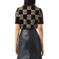BLACK/ARCHVE BEIGE S Polo en jacquard de laine mérinos mélangée à damier