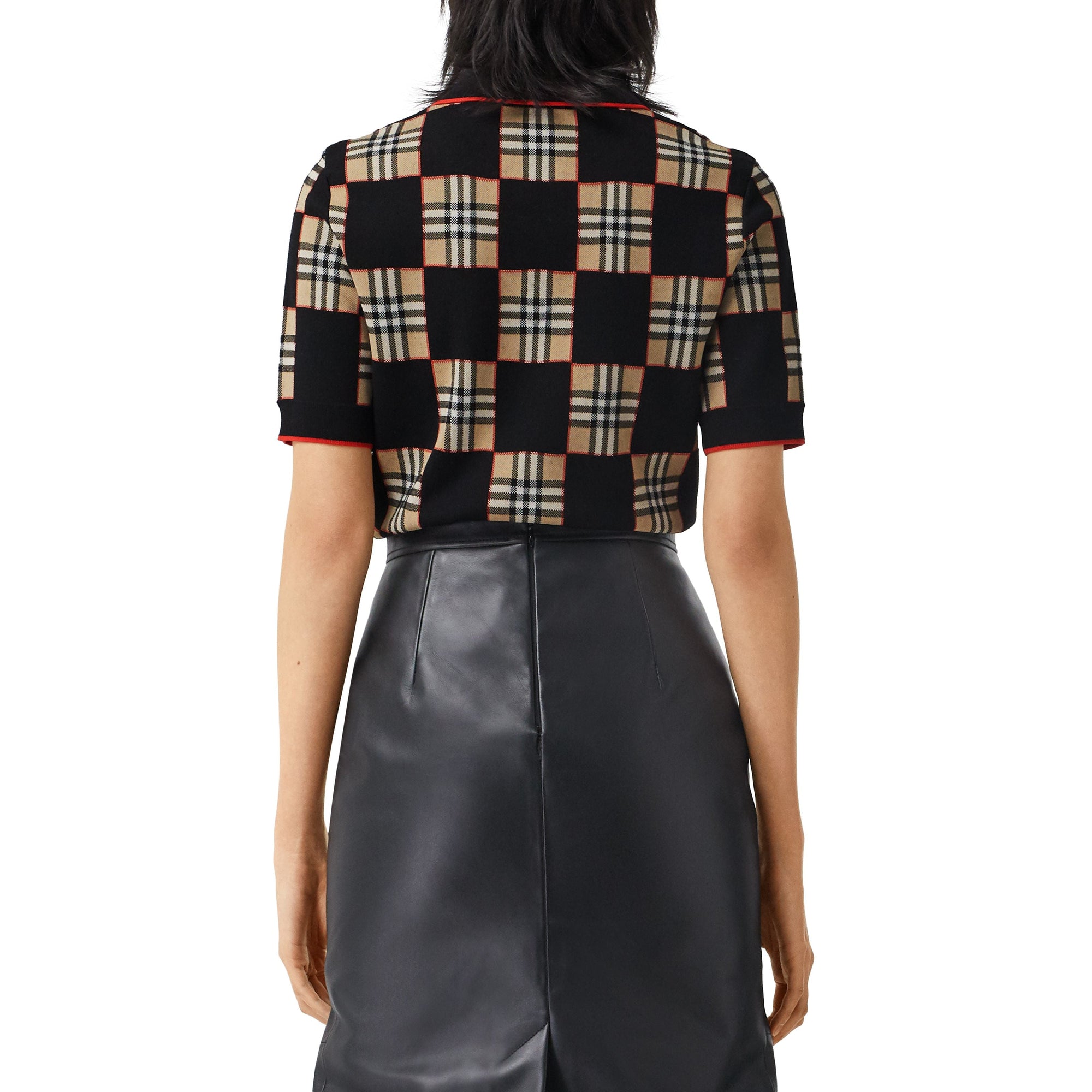 BLACK/ARCHVE BEIGE S Polo en jacquard de laine mérinos mélangée à damier