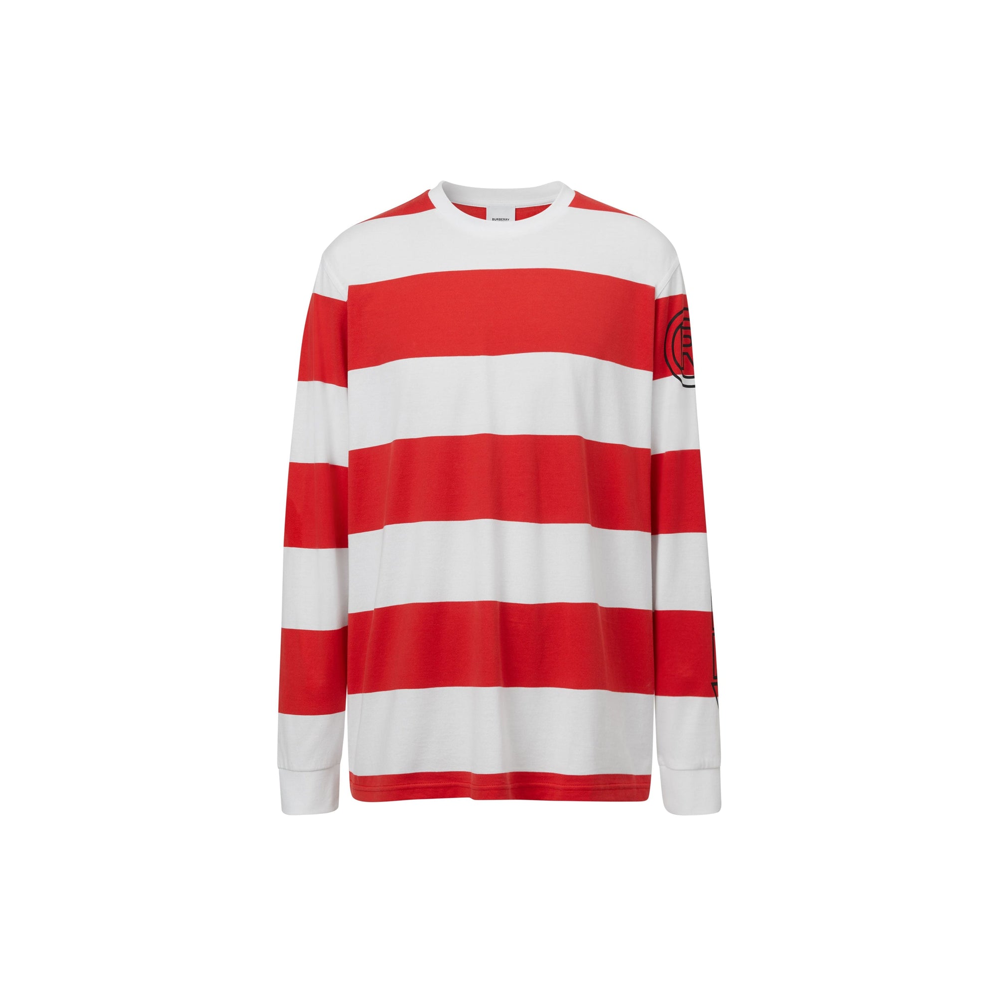Haut à manches longues oversize en coton rayé - Blanc & rouge