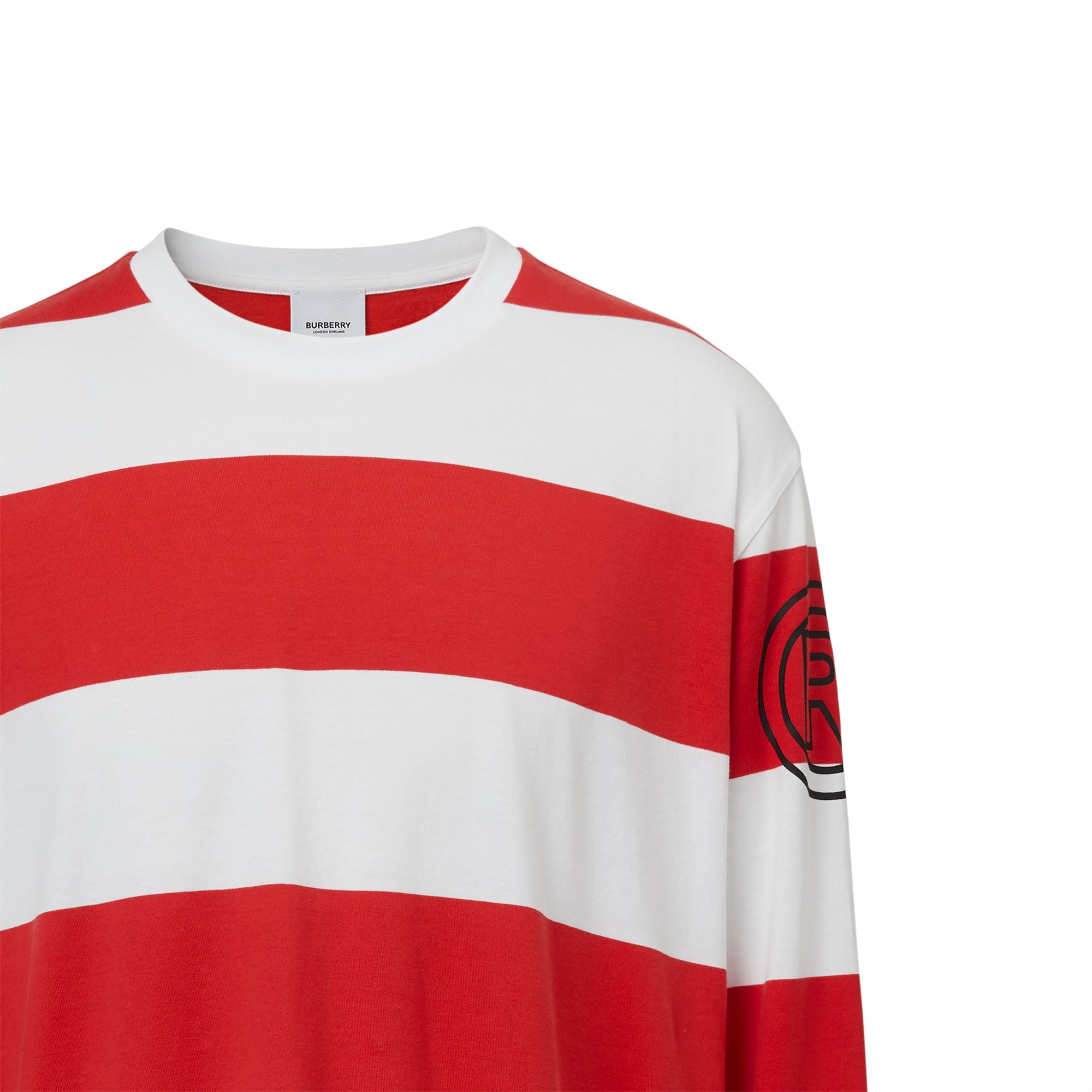 Haut à manches longues oversize en coton rayé - Blanc & rouge