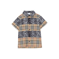 ARCHIVE BEIGE IP CHK Chemise à manches courtes avec imprimé léopard et Vintage check