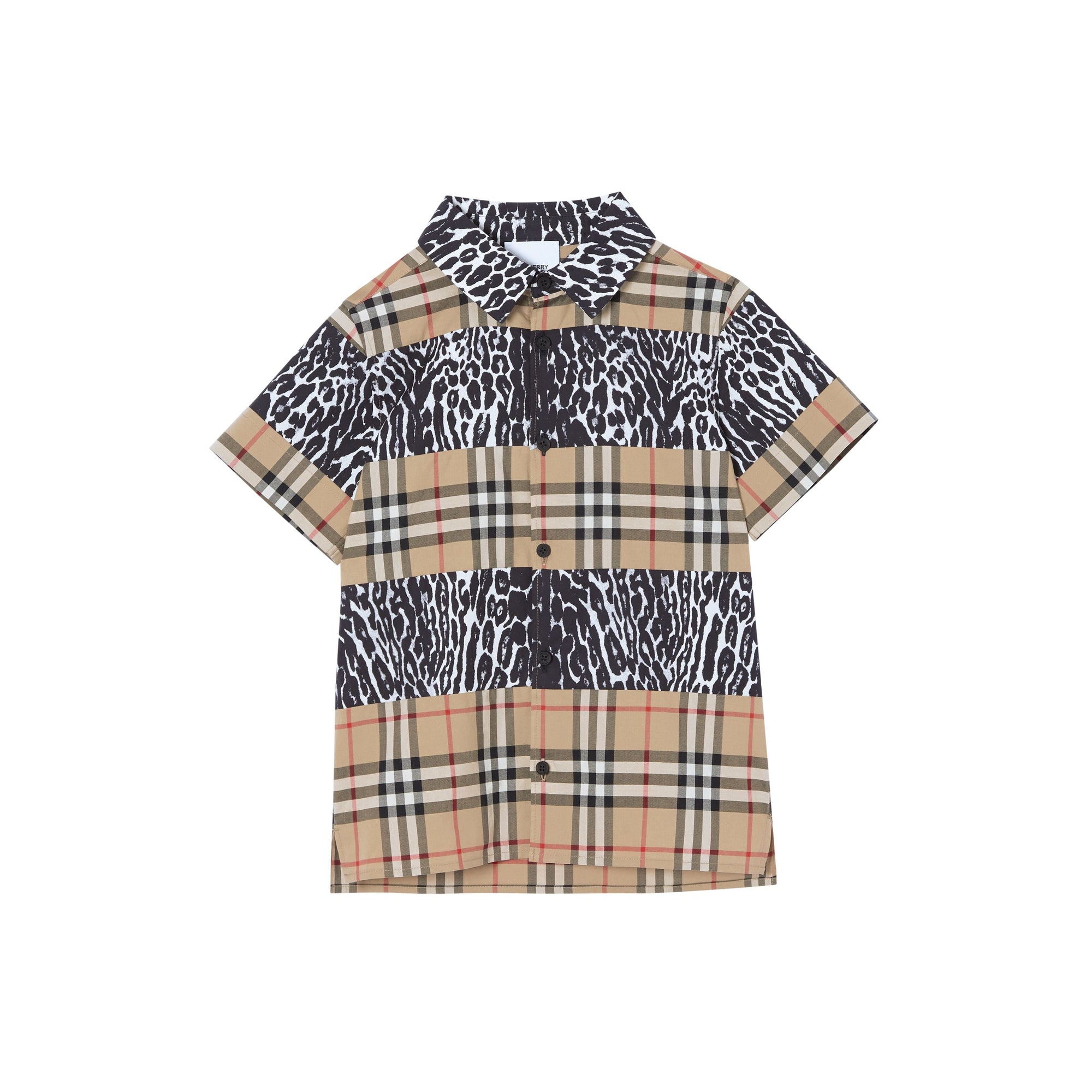 ARCHIVE BEIGE IP CHK Chemise à manches courtes avec imprimé léopard et Vintage check