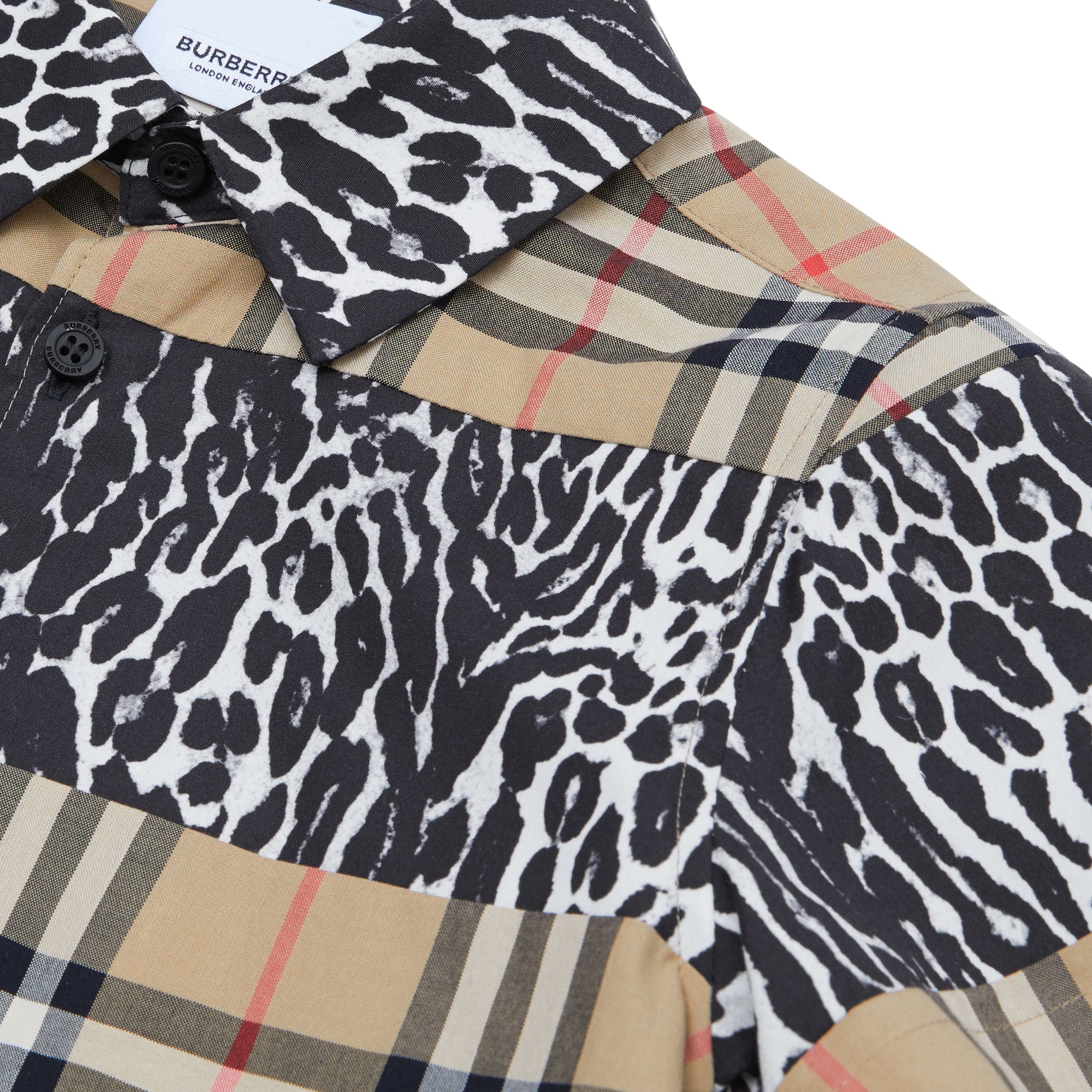 ARCHIVE BEIGE IP CHK Chemise à manches courtes avec imprimé léopard et Vintage check