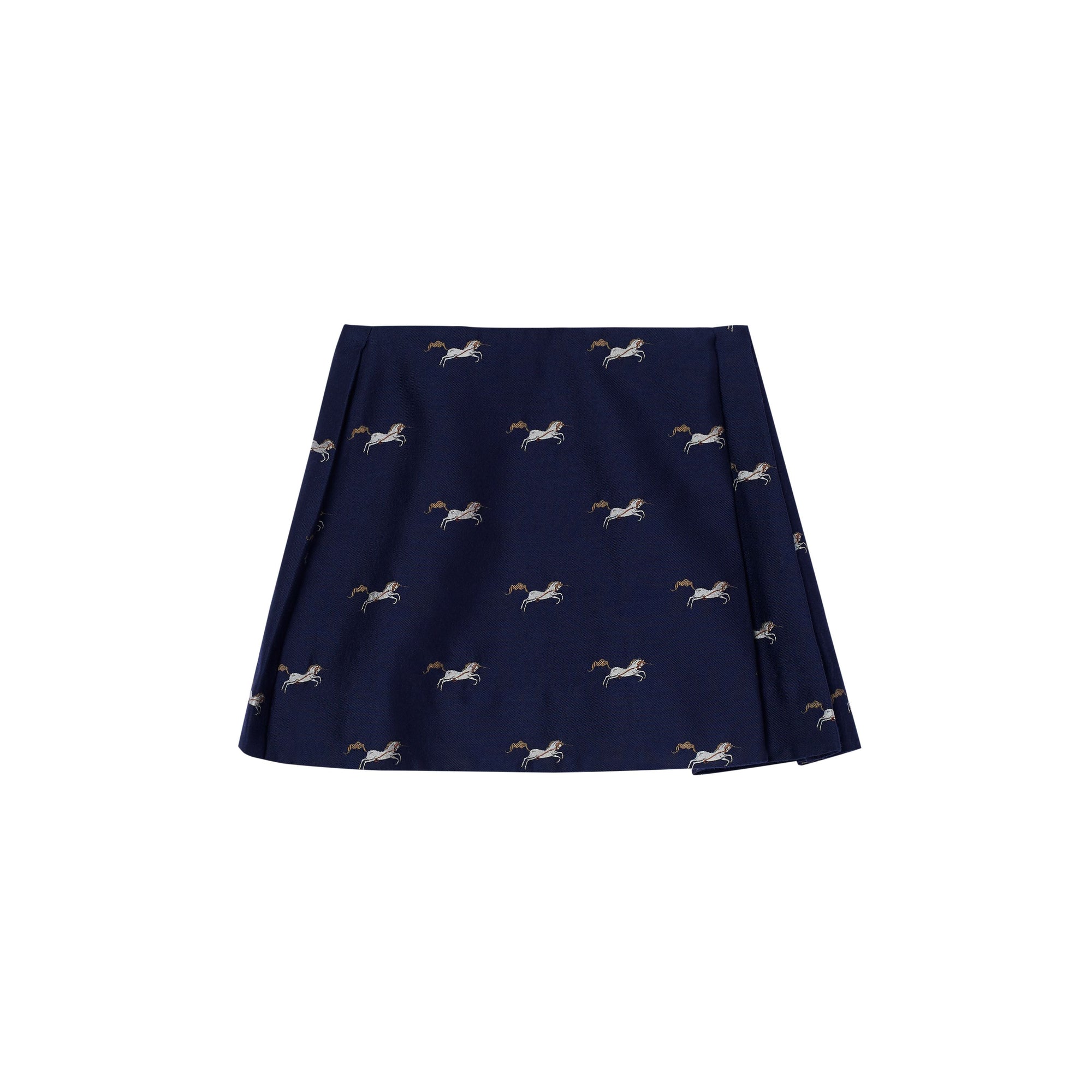 NAVY IP PATTERN Jupe plissée en jacquard de laine et soie à motif licorne