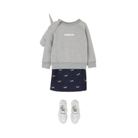 NAVY IP PATTERN Jupe plissée en jacquard de laine et soie à motif licorne