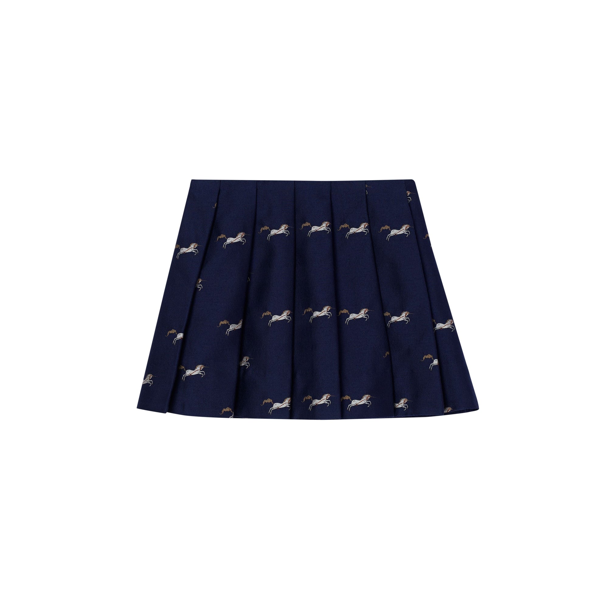 NAVY IP PATTERN Jupe plissée en jacquard de laine et soie à motif licorne