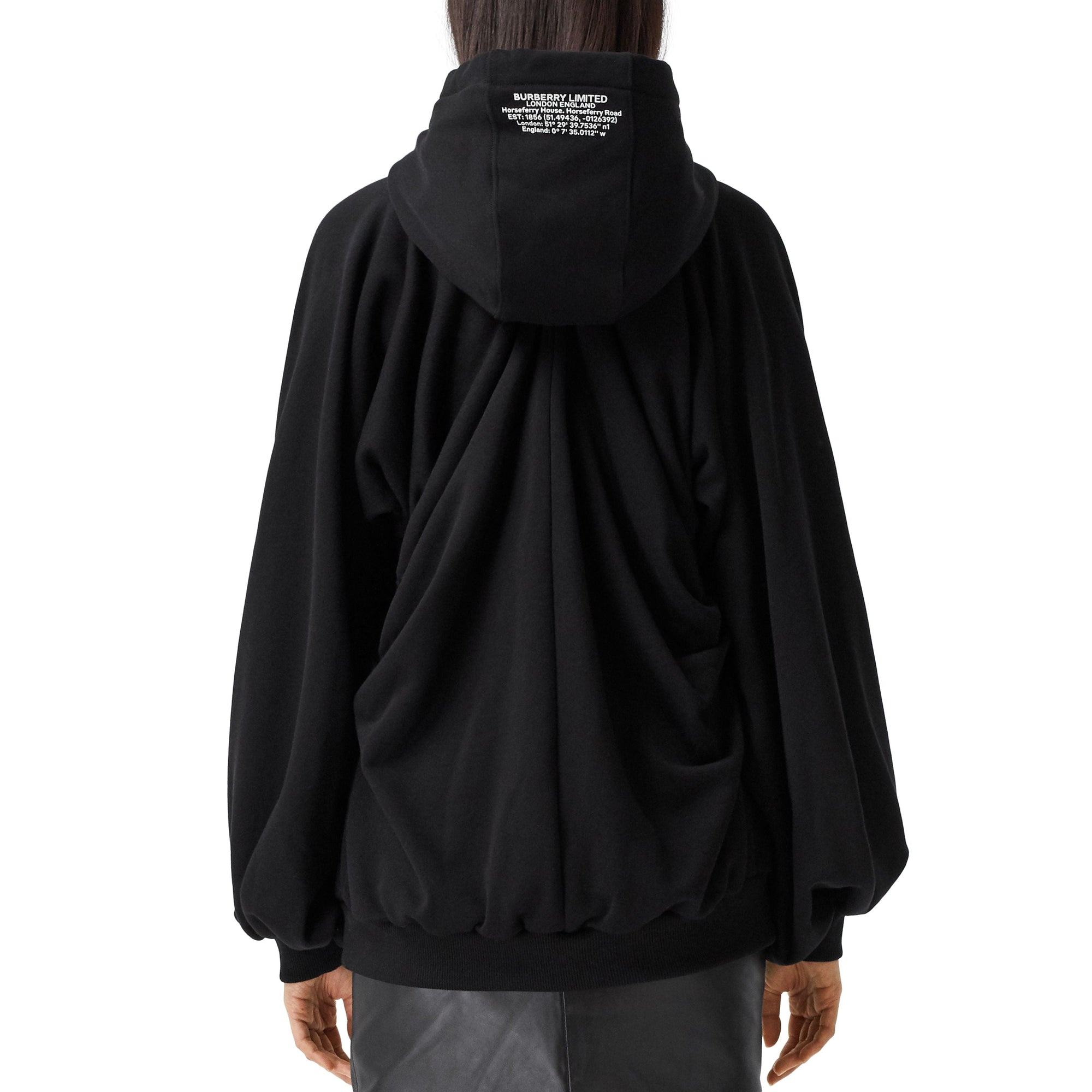 BLACK Hoodie oversize froncé en coton avec coordonnées géographiques