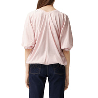 ALABASTER PINK T-shirt oversize froncé en coton avec coordonnées géographiques