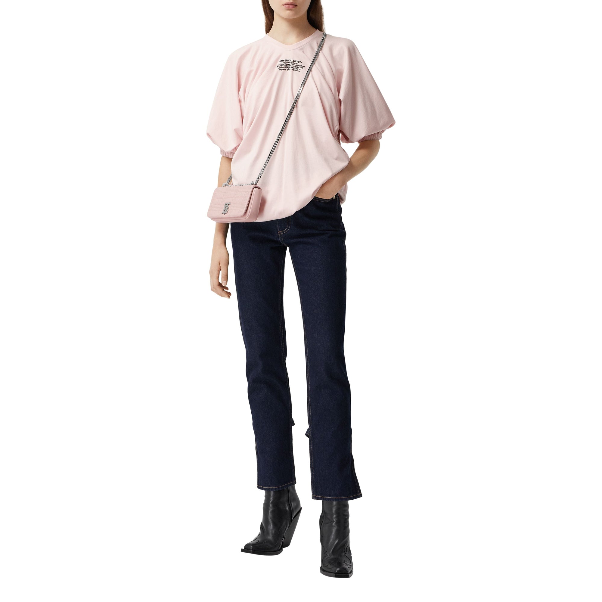 ALABASTER PINK T-shirt oversize froncé en coton avec coordonnées géographiques