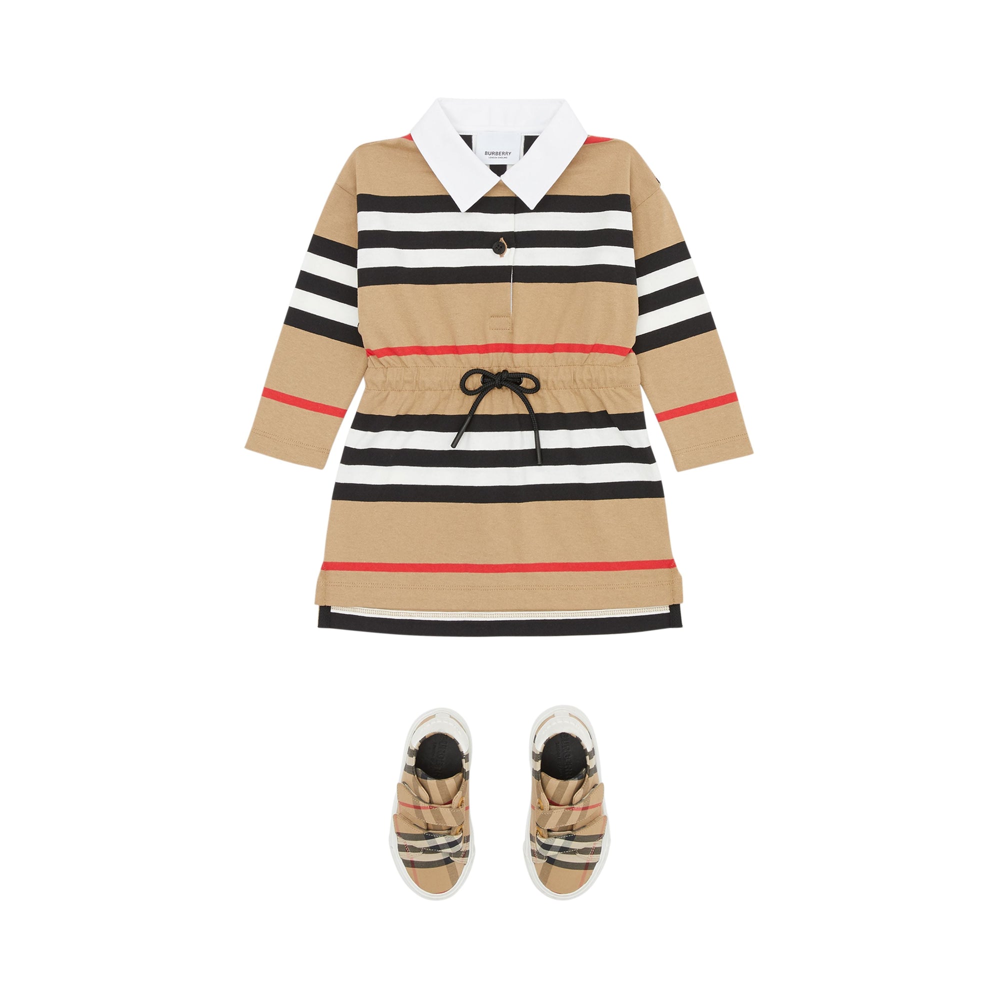 ARCHIVE BEIGE IP S Robe en coton à manches longues avec rayures iconiques
