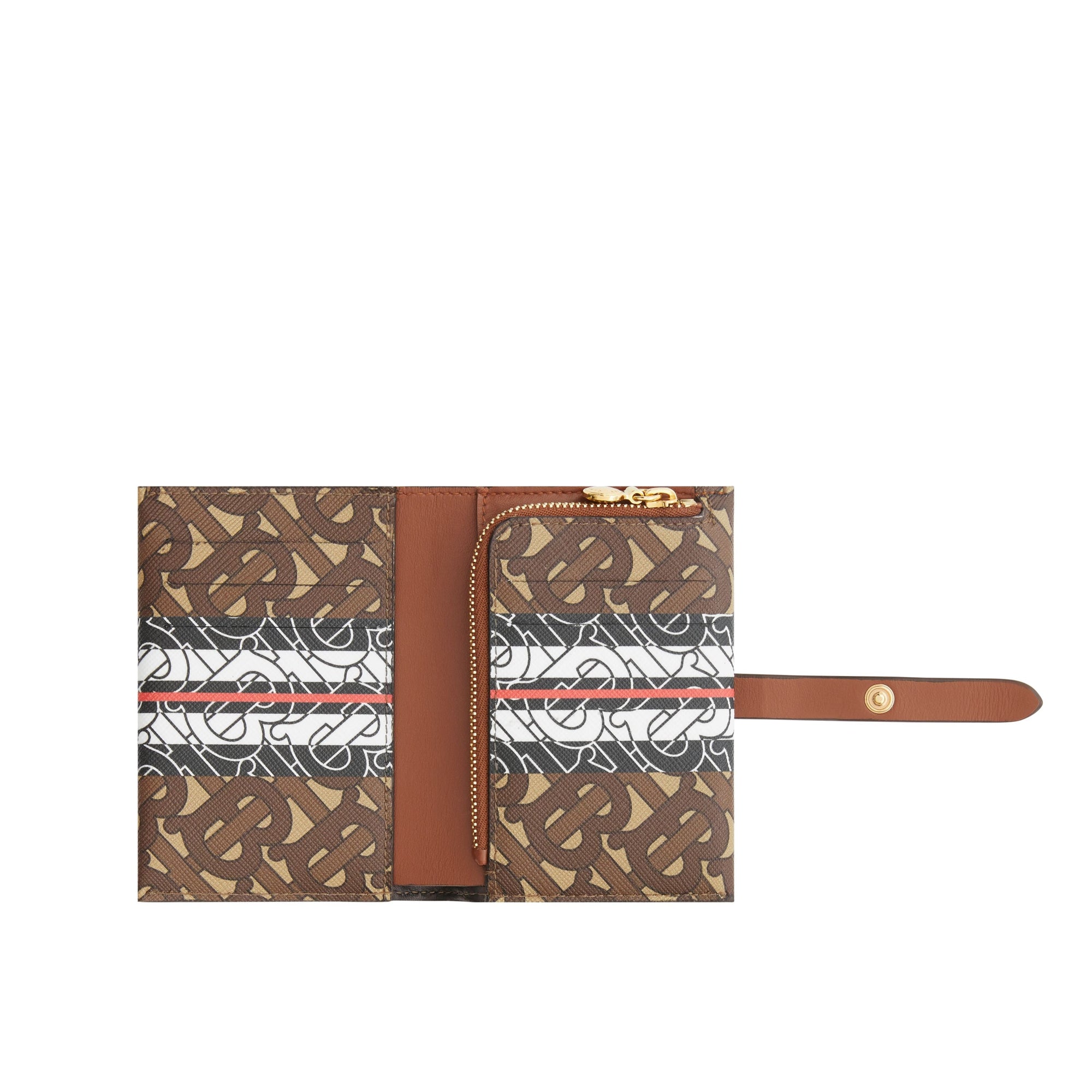 Portefeuille en toile écologique rayé monogram avec sangle - Brun bride
