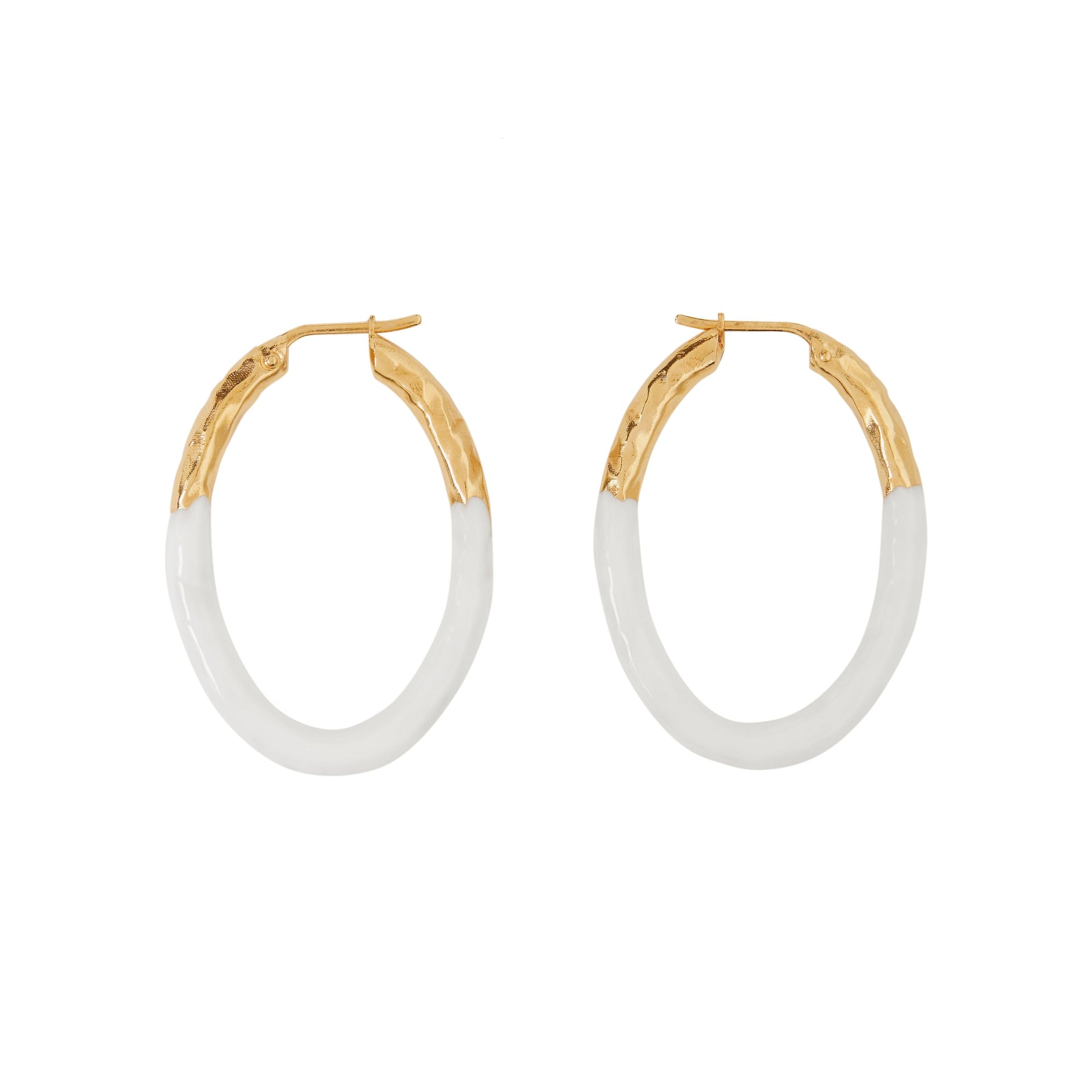 L GOLD/WHITE Créoles en émail et plaqué or