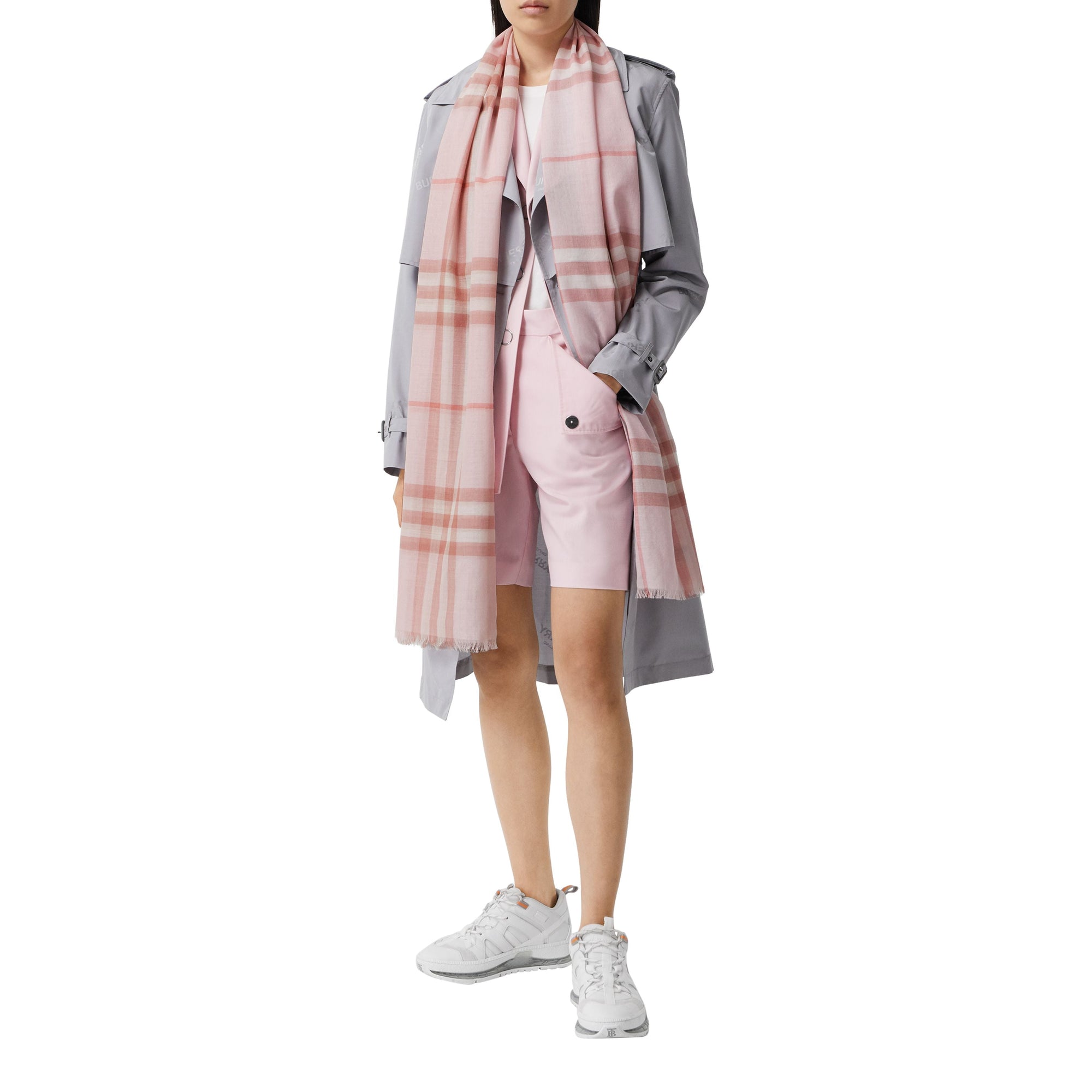 ALABASTER PINK Écharpe légère en laine et soie check