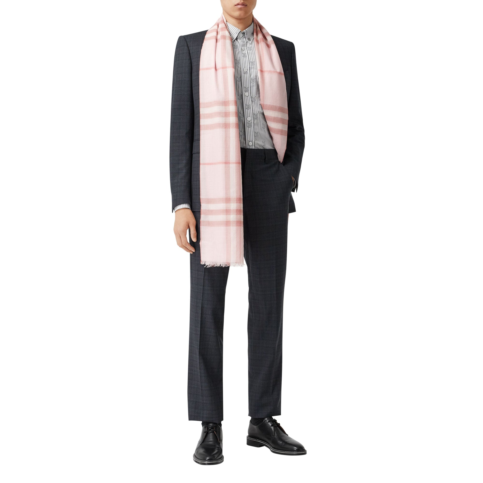 ALABASTER PINK Écharpe légère en laine et soie check