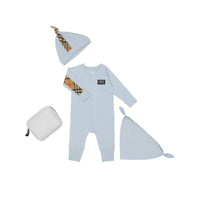 ICE BLUE Coffret cadeau trois pièces pour bébé en coton avec check