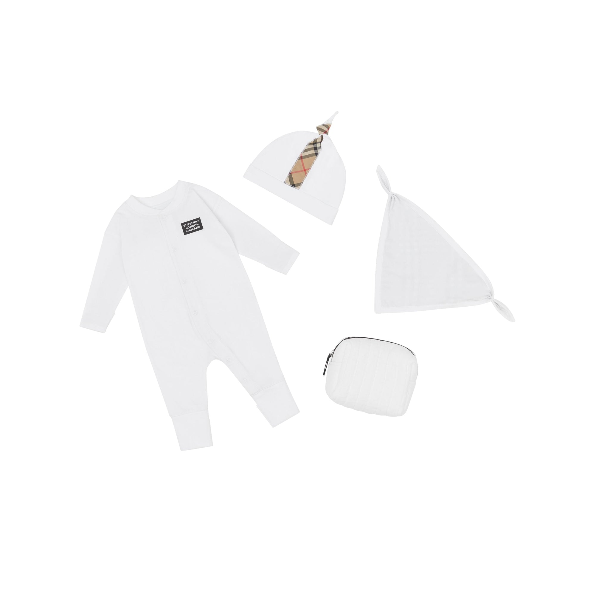 WHITE Coffret cadeau trois pièces pour bébé en coton avec check