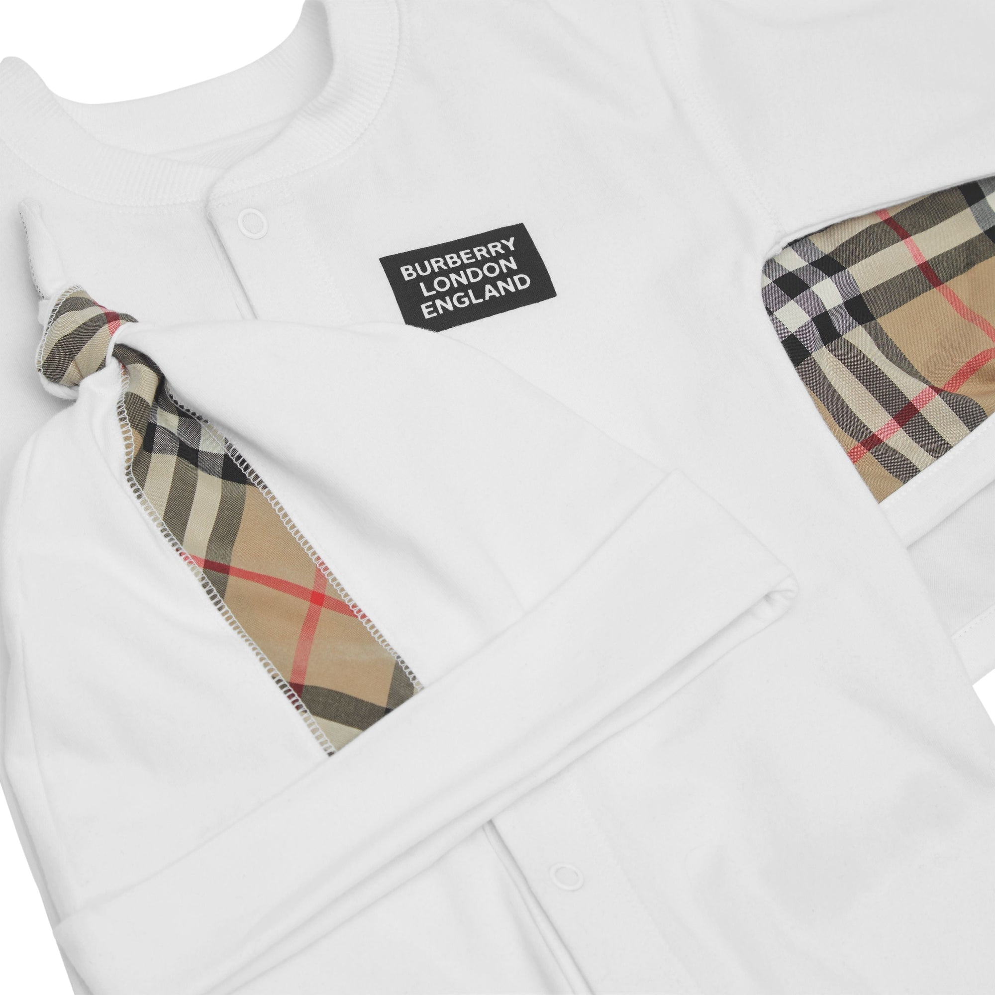 WHITE Coffret cadeau trois pièces pour bébé en coton avec check