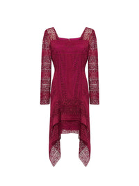 Robe A.Ferretti brodée encolure carré - Bordeaux