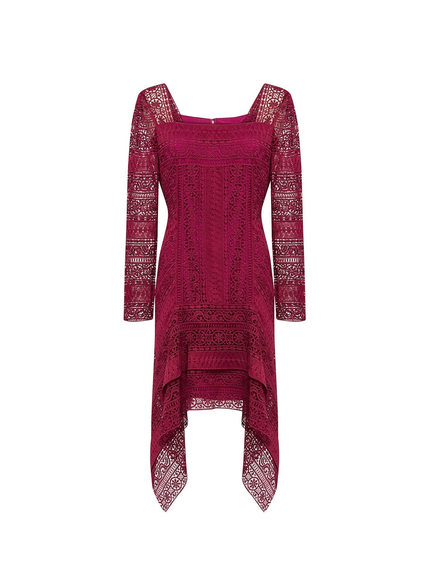 Robe A.Ferretti brodée encolure carré - Bordeaux