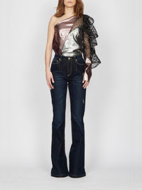 Top asymétrique A.Ferretti scintillant en soie - Noir