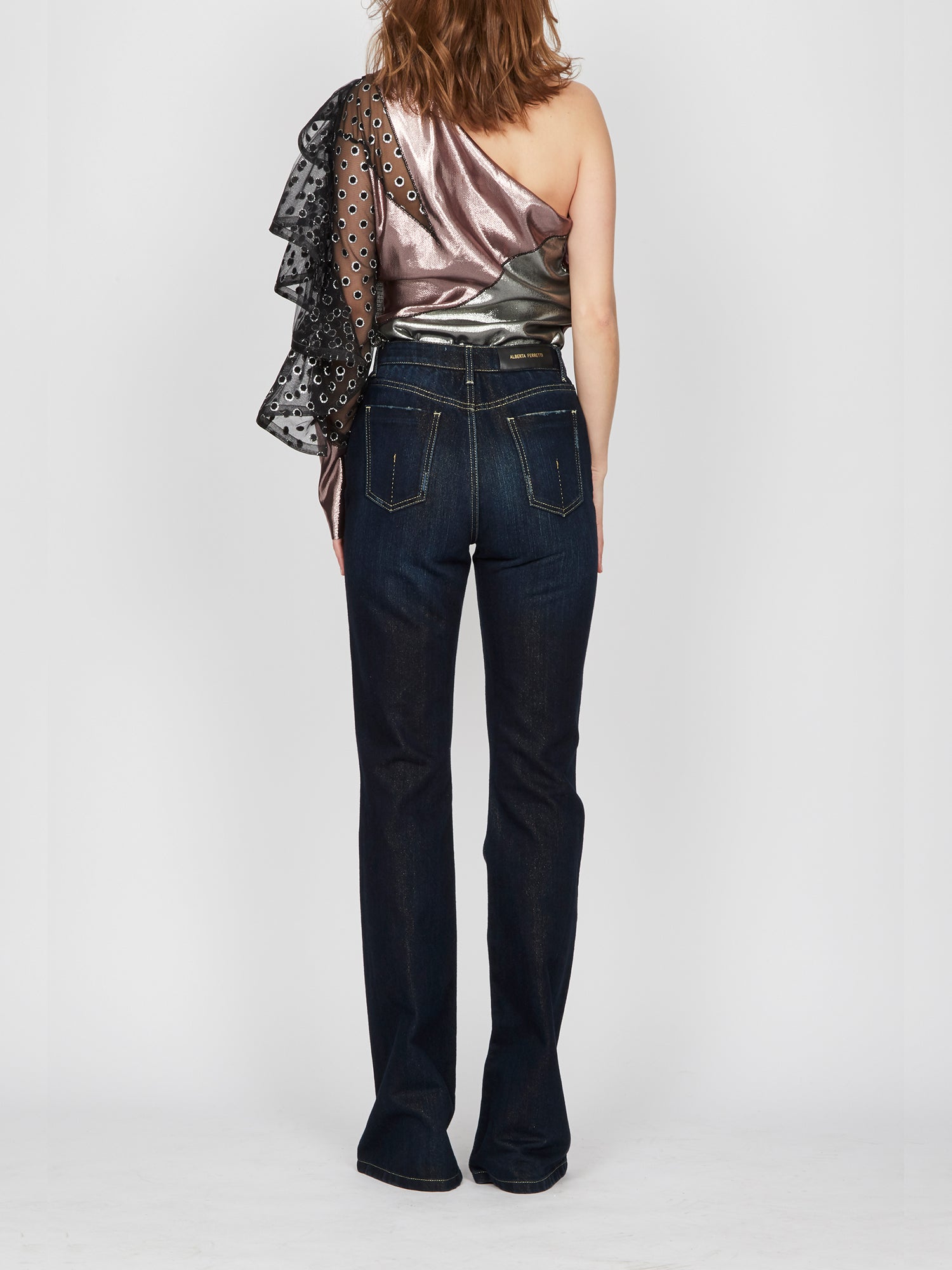 Top asymétrique A.Ferretti scintillant en soie - Noir