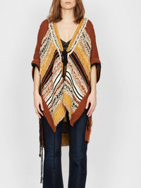 Cardigan poncho A.Ferretti en crochet - Marron