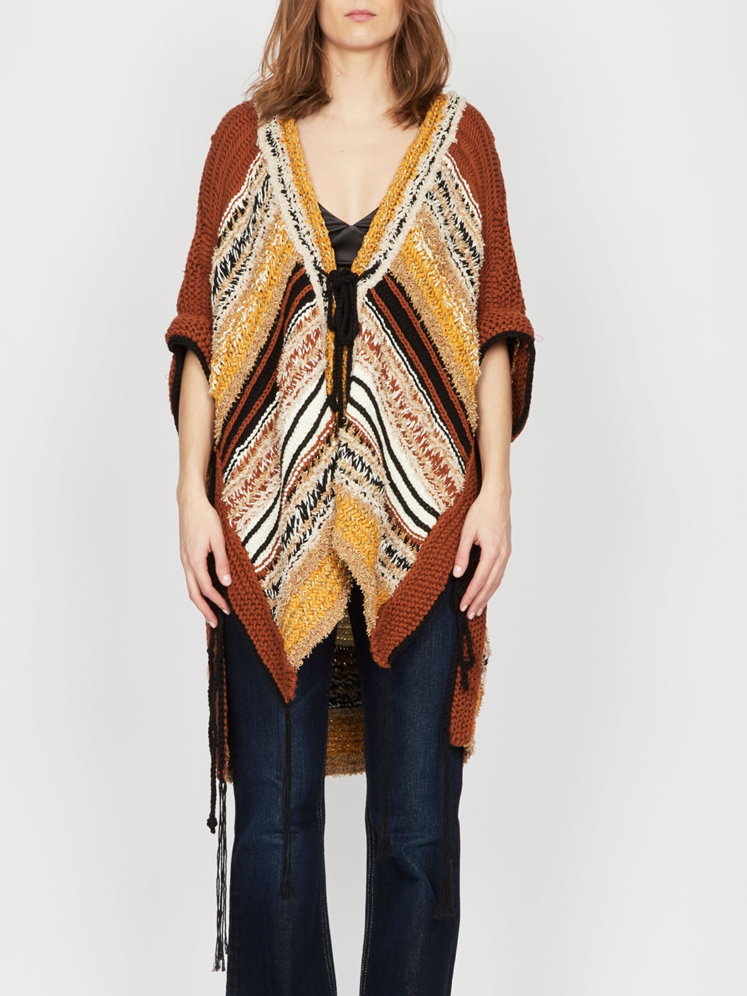 Cardigan poncho A.Ferretti en crochet - Marron