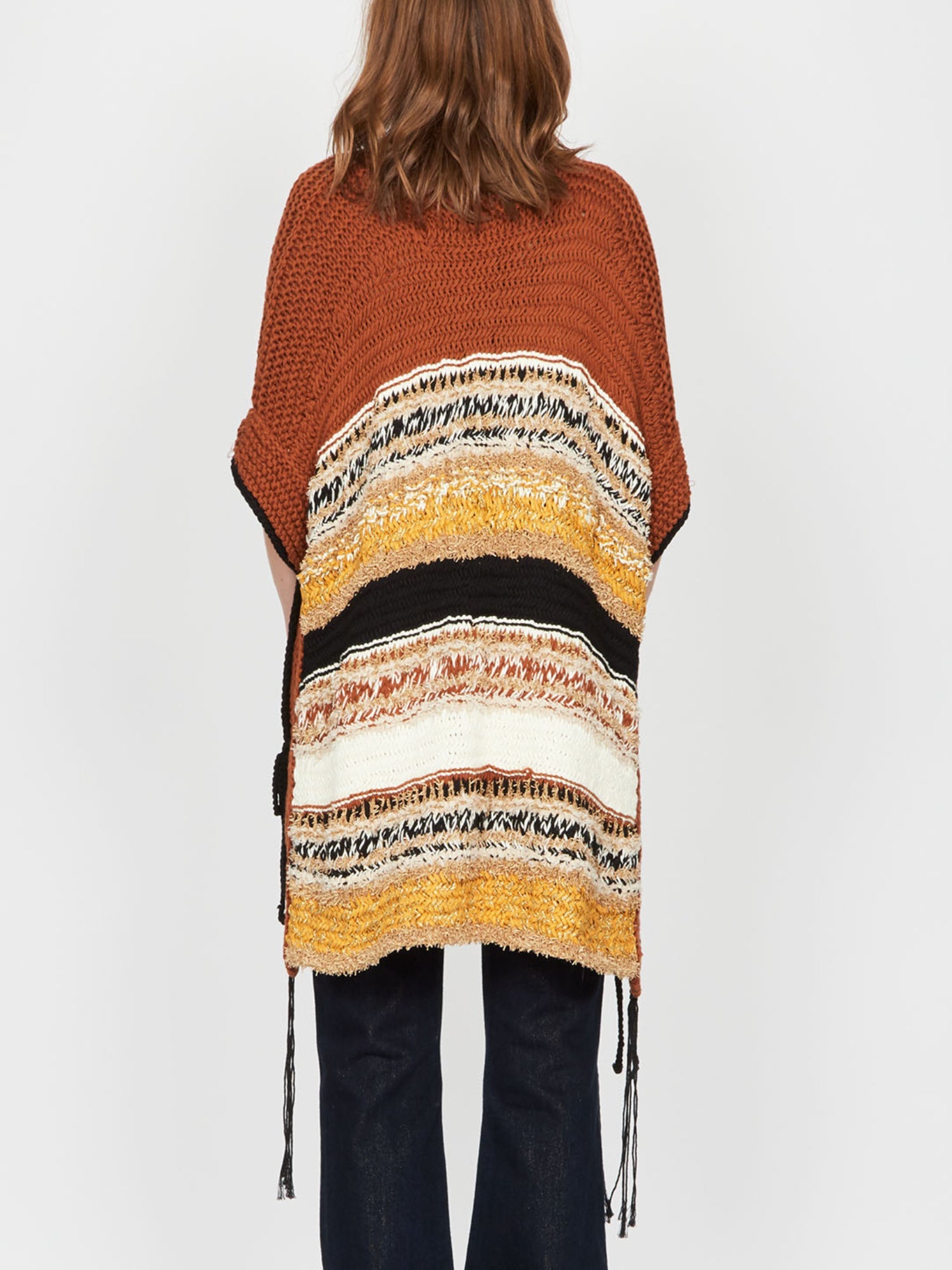 Cardigan poncho A.Ferretti en crochet - Marron