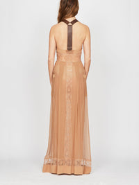 Robe longue A.Ferretti effet tablier en soie  - Beige