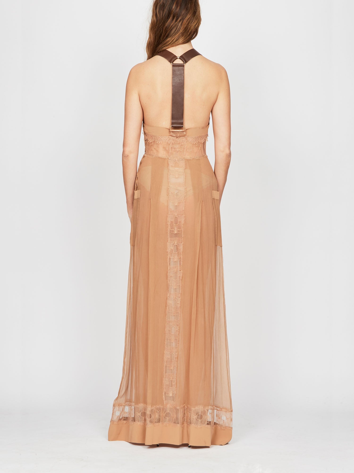 Robe longue A.Ferretti effet tablier en soie  - Beige