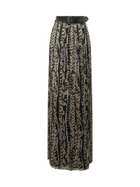 Jupe longue A.Ferretti ceinturé à imprimé en soie - Noir & Beige
