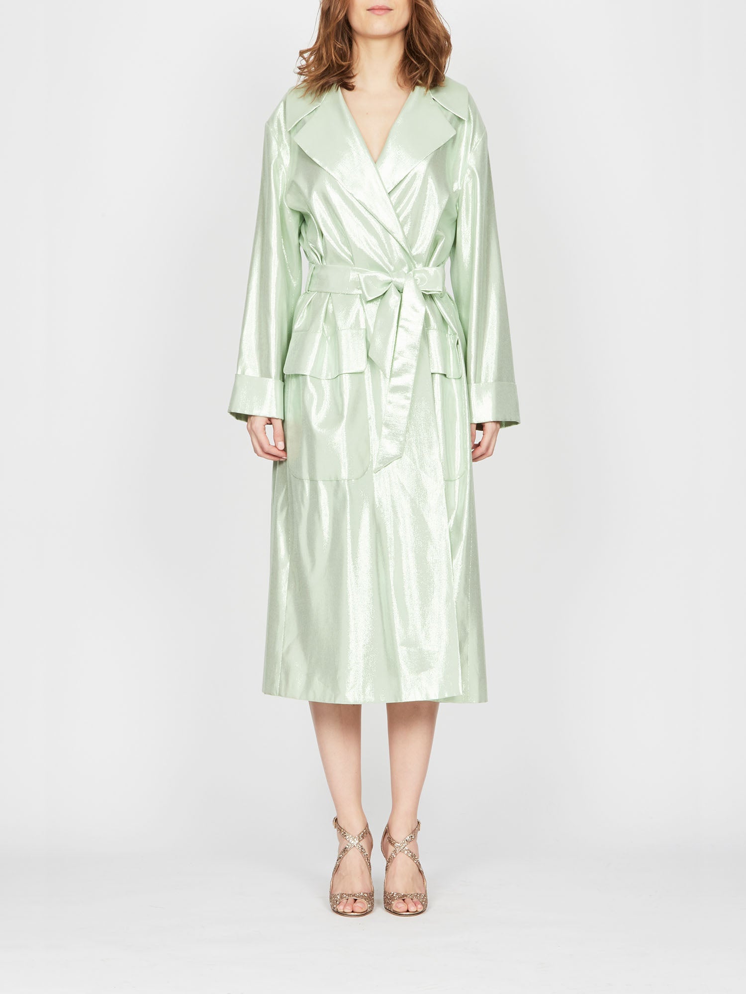 Trench long A.Ferretti scintillant en soie - Vert