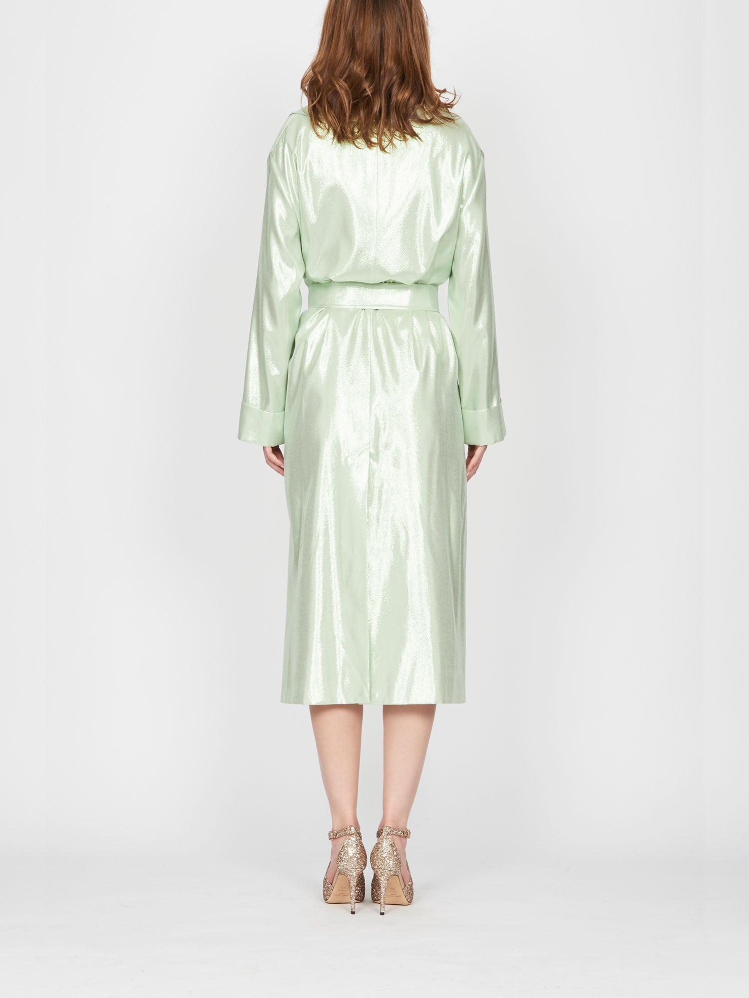Trench long A.Ferretti scintillant en soie - Vert