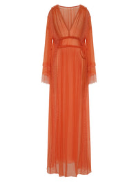 Robe longue A.Ferretti jeu de tranparence en soie  - Orange