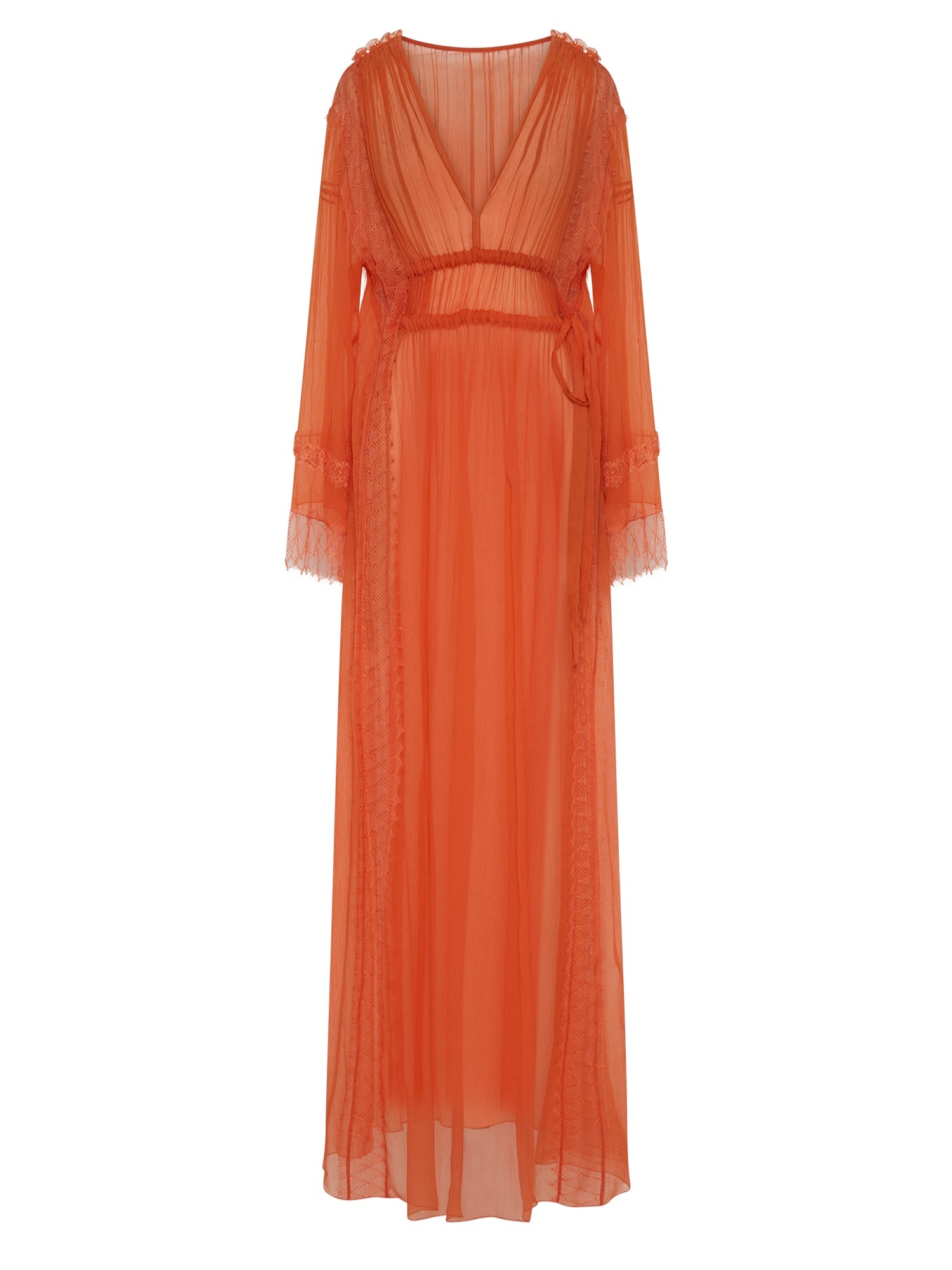 Robe longue A.Ferretti jeu de tranparence en soie  - Orange