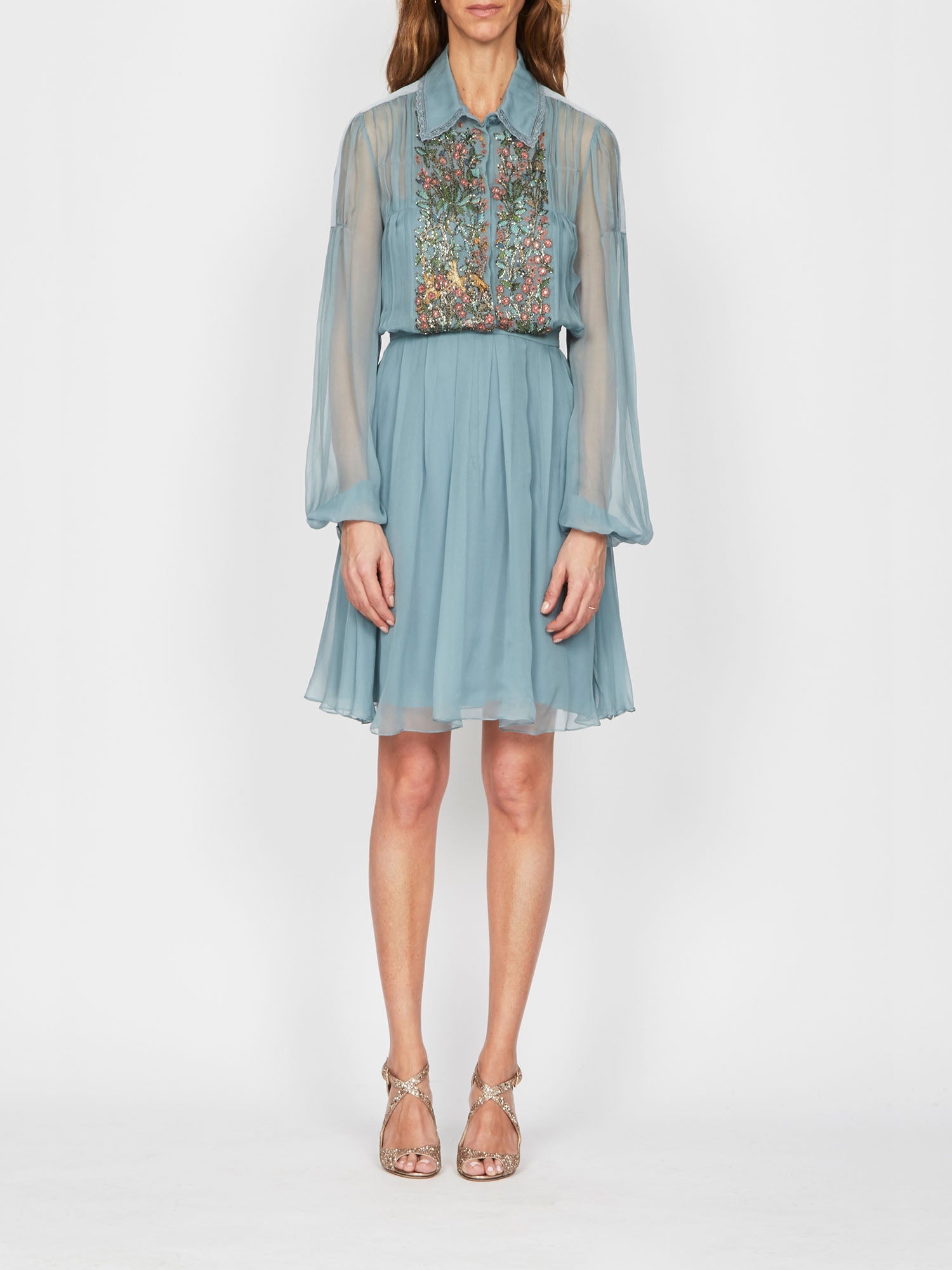 Robe courte A.Ferretti plastron brodé - Bleu
