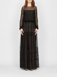 Robe longue A.Ferretti empiècement en macramé - Noir