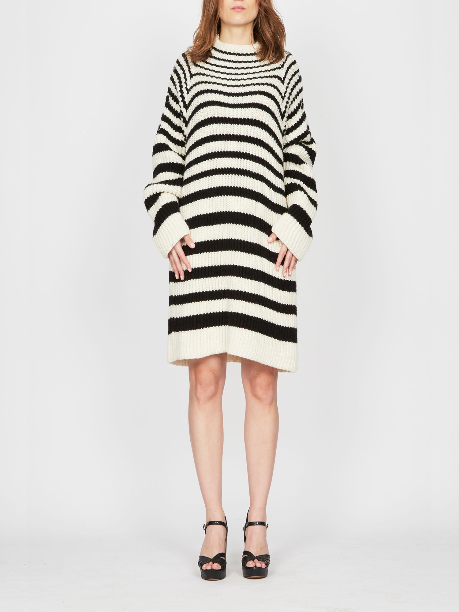 Robe A.Ferretti en laine rayé - Noir