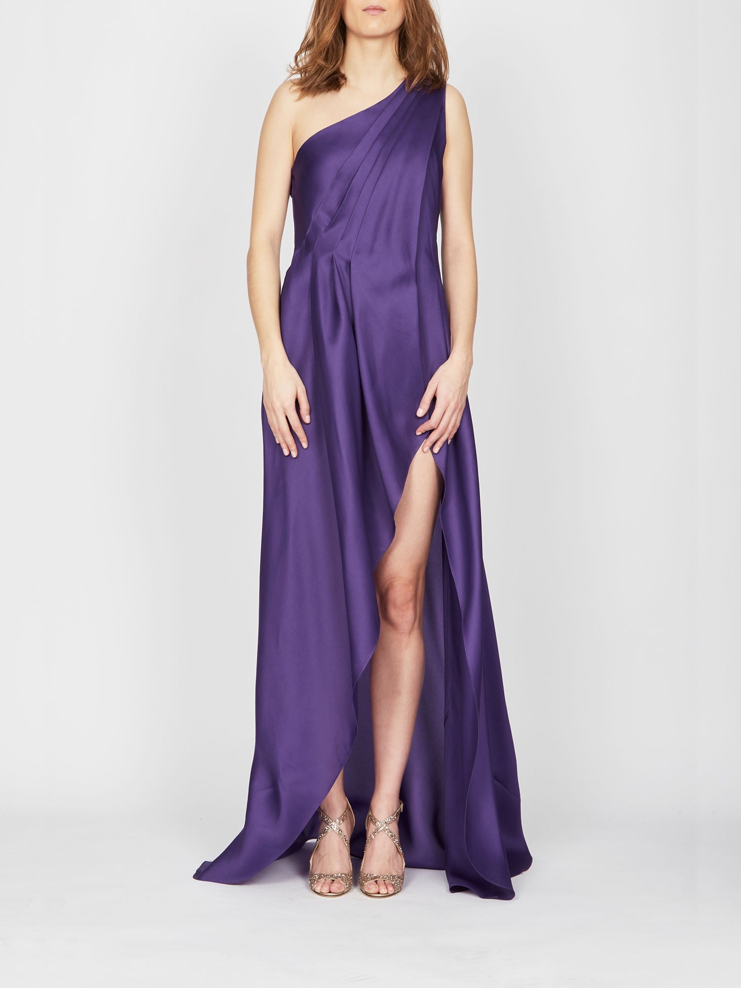 Robe asymétrique A.Ferretti drapée en soie  - Violet