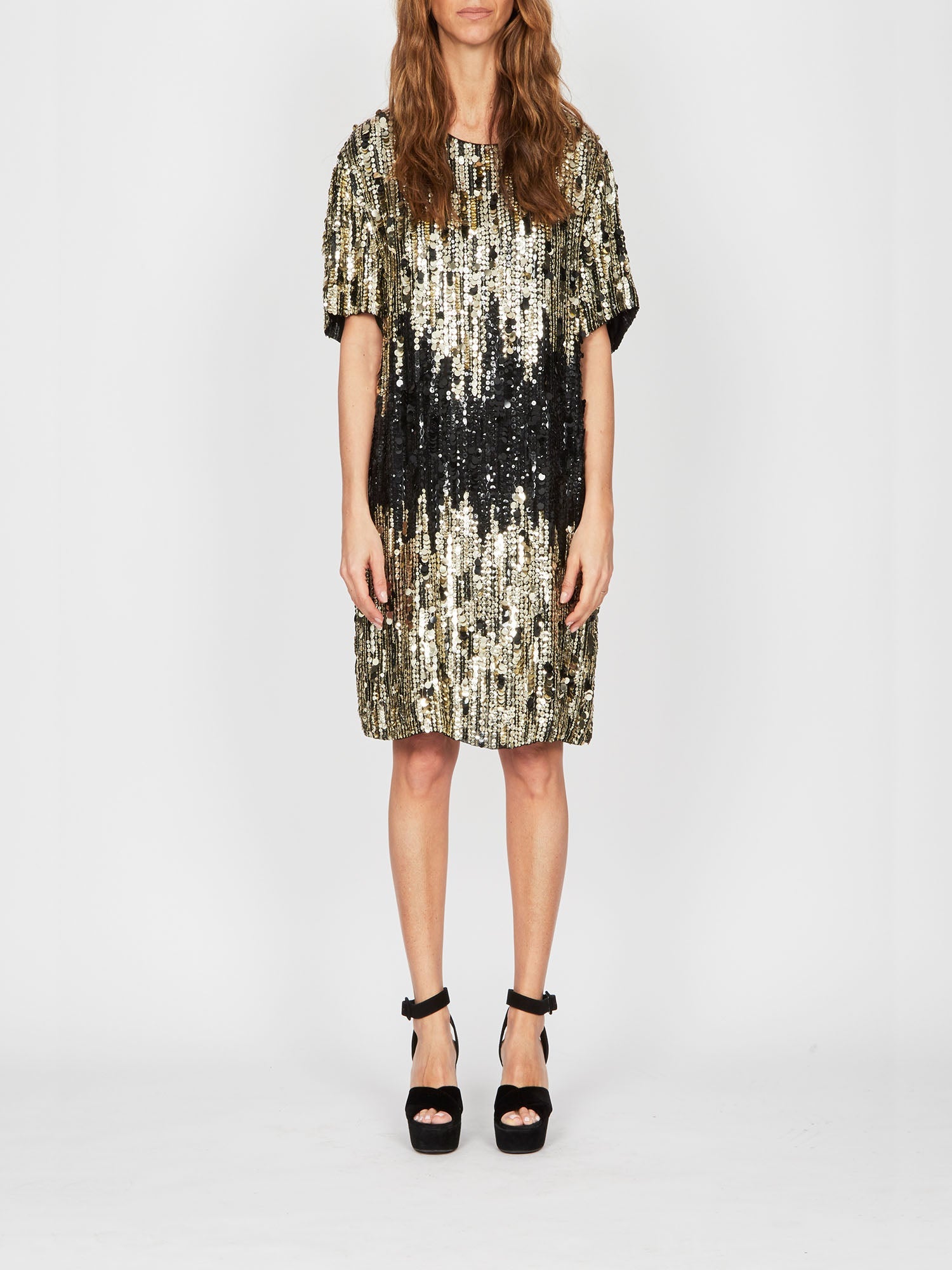 Robe droite A.Ferretti en sequins - Or