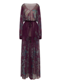 Robe longue A.Ferretti jeu de transparence en soie  - Violet