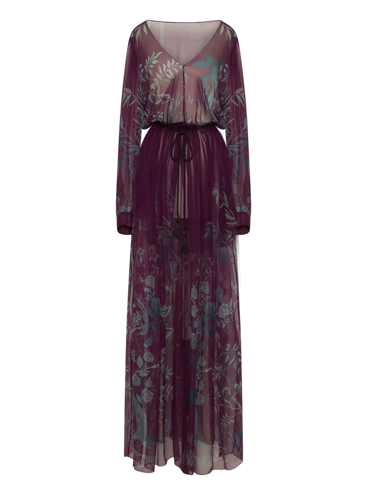 Robe longue A.Ferretti jeu de transparence en soie  - Violet