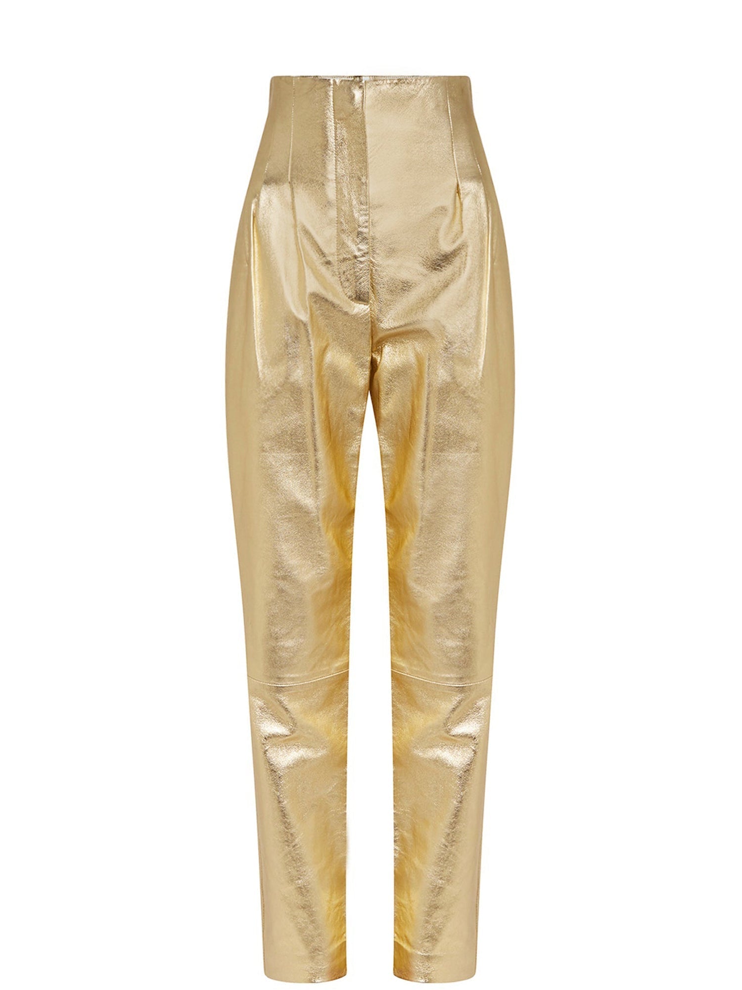 Pantalon A.Ferretti taille haute en cuir - Doré