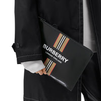 BLACK Pochette zippée en toile enduite avec logo et rayures iconiques