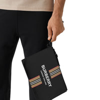 BLACK Pochette zippée en toile enduite avec logo et rayures iconiques